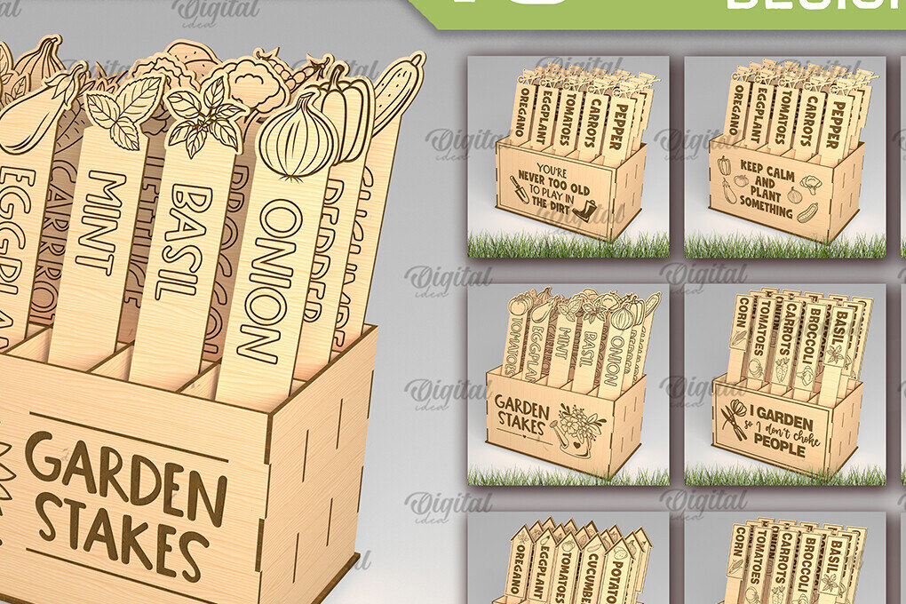 Intra απο ξύλο plywood 3mm-4mm πάχος – Πακέτο λαχανικών Garden Stakes LaserCut Δίασταση  20x20 cm INTRAFABR-93788884