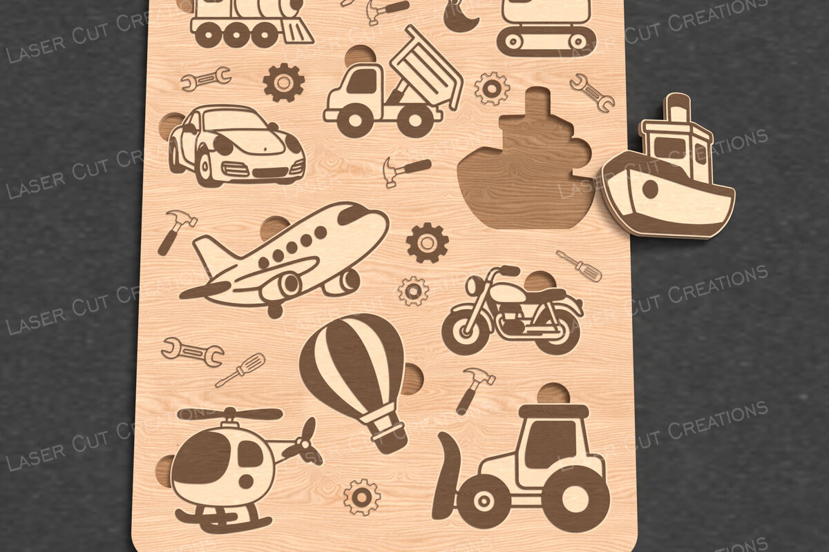 Intra απο ξύλο plywood 3mm-4mm πάχος – Vehicles Puzzle for Kids Δίασταση  20x20 cm INTRAFABR-122984364