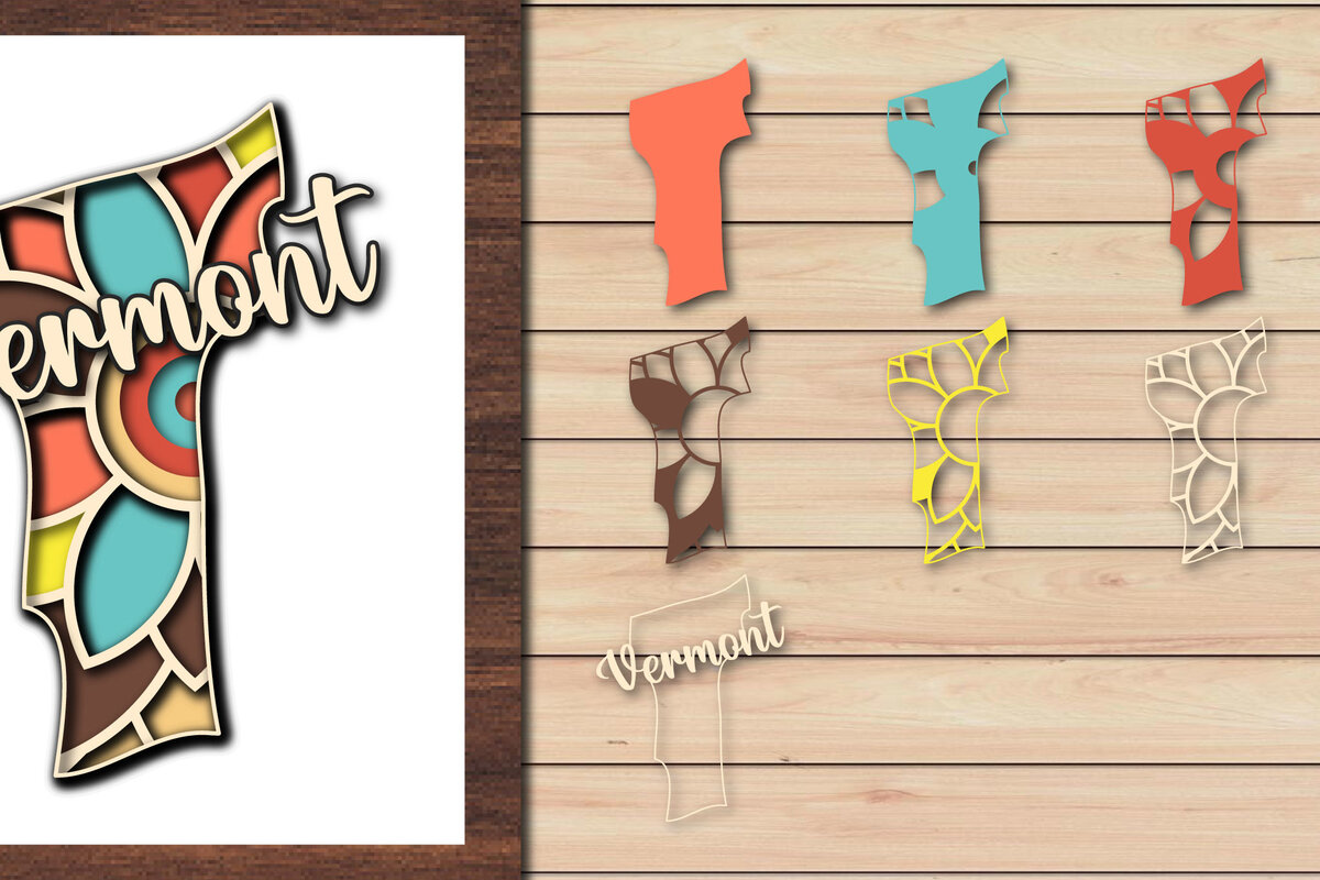 Intra απο ξύλο plywood 3mm-4mm πάχος – Κοπή χαρτιού 3d State Vermont USA Δίασταση  20x20 cm INTRAFABR-64957806