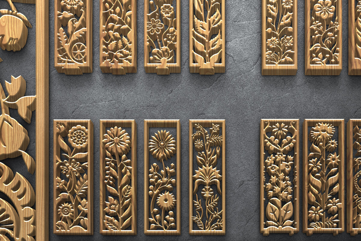 Intra απο ξύλο plywood 3mm-4mm πάχος – Κάθετα σχέδια φλοράλ κομμένα με λέιζερ Δίασταση  20x20 cm INTRAFABR-124674457