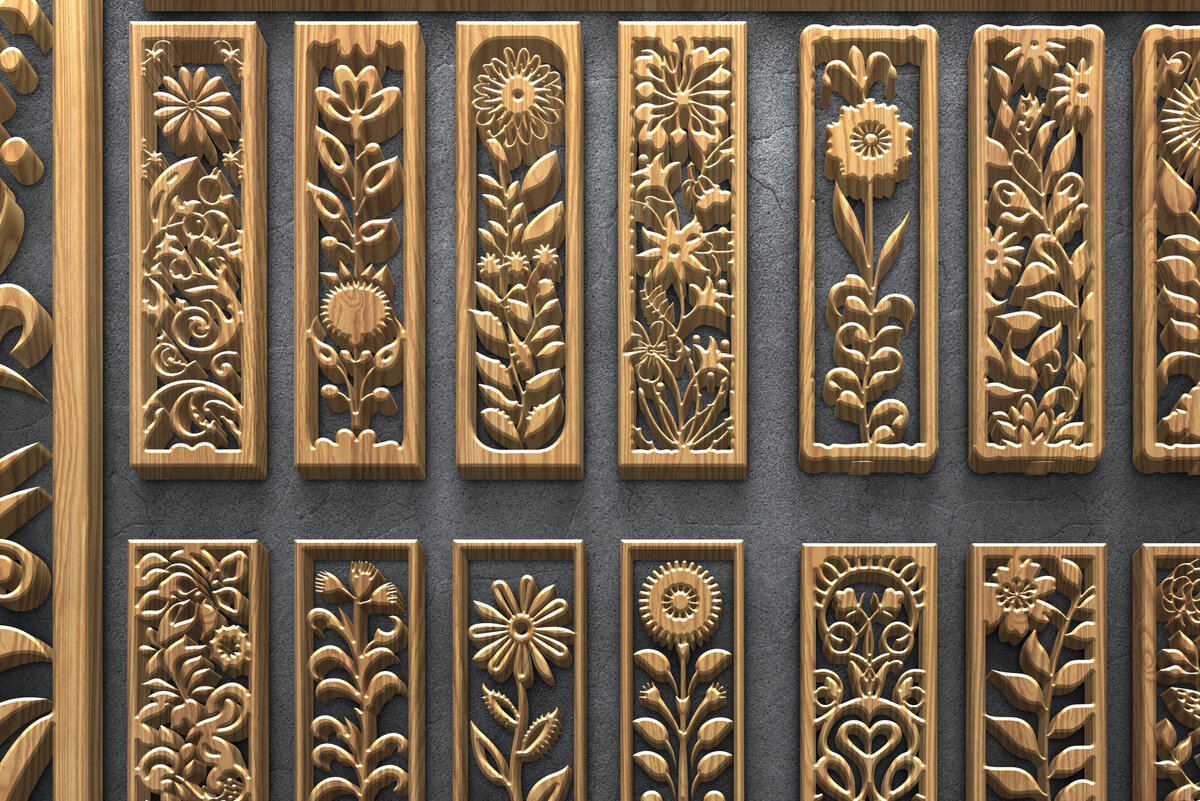 Intra απο ξύλο plywood 3mm-4mm πάχος – Κάθετα πάνελ φλοράλ κοπής με λέιζερ Δίασταση  20x20 cm INTRAFABR-124639517