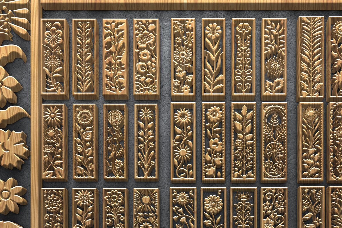 Intra απο ξύλο plywood 3mm-4mm πάχος – Κάθετα πάνελ φλοράλ κοπής με λέιζερ Δίασταση  20x20 cm INTRAFABR-124674613