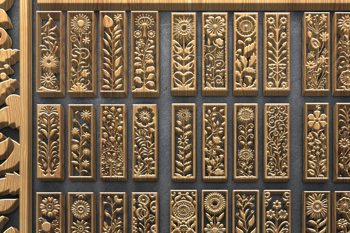 Intra απο ξύλο plywood 3mm-4mm πάχος – Κάθετα πάνελ φλοράλ κοπής με λέιζερ Δίασταση  20x20 cm INTRAFABR-124675298