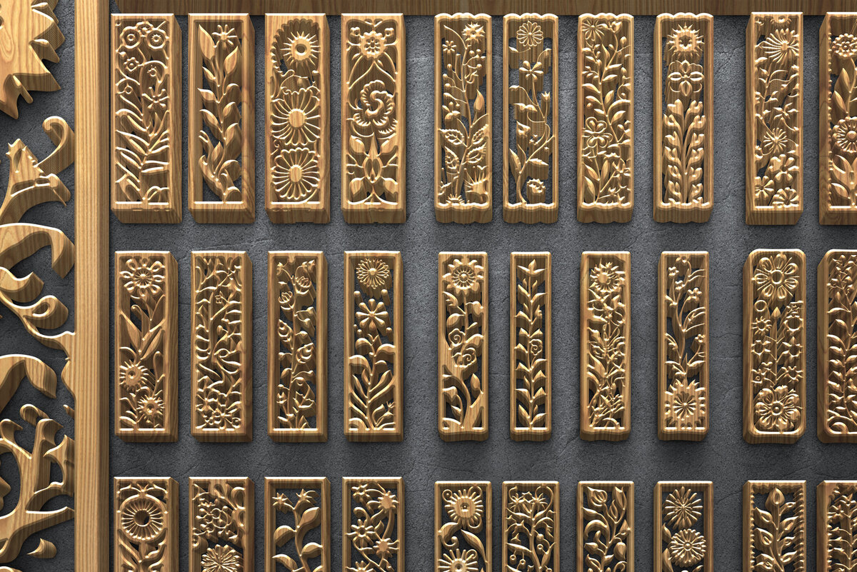 Intra απο ξύλο plywood 3mm-4mm πάχος – Κάθετα πάνελ φλοράλ κοπής με λέιζερ Δίασταση  20x20 cm INTRAFABR-124705143