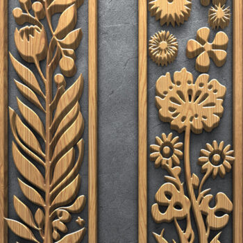 Intra απο ξύλο plywood 3mm-4mm πάχος – Vertical Floral Panel Laser Δίασταση  45x45 cm INTRAFABR-124703601 - Image 3