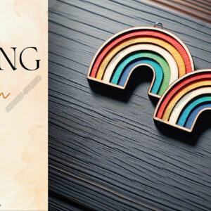 Intra απο ξύλο plywood 3mm-4mm πάχος – Ζωντανό σκουλαρίκι κοπής λέιζερ με θέμα το ουράνιο τόξο Δίασταση  5x5 cm INTRAFABR-91108978