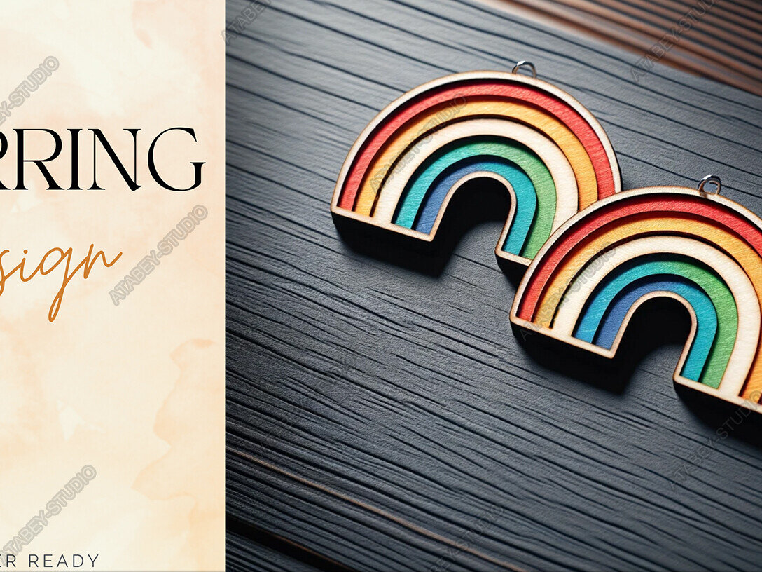 Intra απο ξύλο plywood 3mm-4mm πάχος – Ζωντανό σκουλαρίκι κοπής λέιζερ με θέμα το ουράνιο τόξο Δίασταση  5x5 cm INTRAFABR-91108978