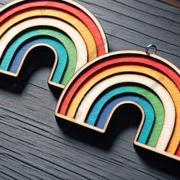 Intra απο ξύλο plywood 3mm-4mm πάχος – Ζωντανό σκουλαρίκι κοπής λέιζερ με θέμα το ουράνιο τόξο Δίασταση  5x5 cm INTRAFABR-91108978 - Image 2