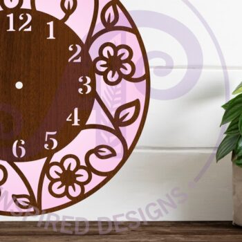 Intra απο ξύλο plywood 3mm-4mm πάχος – Vine Flowers Ρολόι Τοίχου Ρολόι Κόψιμο με λέιζερ Δίασταση  40x30 cm INTRAFABR-119858399 - Image 1
