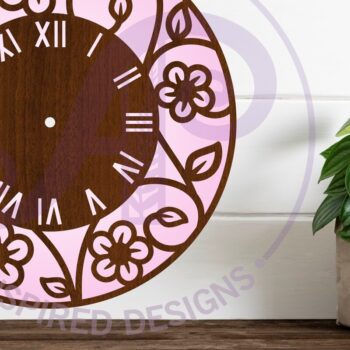 Intra απο ξύλο plywood 3mm-4mm πάχος – Vine Flowers Ρολόι Τοίχου Ρολόι Κόψιμο με λέιζερ Δίασταση  40x30 cm INTRAFABR-119858399 - Image 2