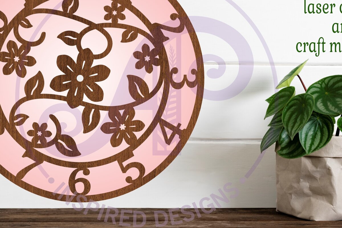 Intra απο ξύλο plywood 3mm-4mm πάχος – Vines Floral Clock Files, Δίασταση  20x20 cm INTRAFABR-101941959