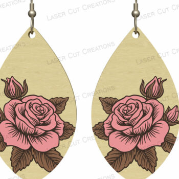 Intra απο ξύλο plywood 3mm-4mm πάχος – Vintage Rose Teardrop σκουλαρίκια Δίασταση  5x5 cm INTRAFABR-124634165 - Image 1