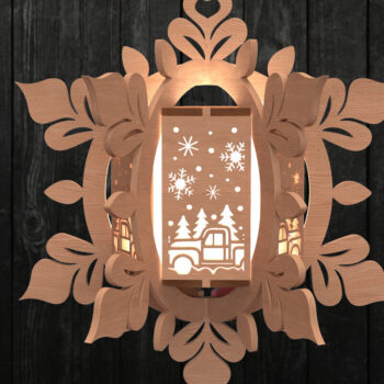 Intra απο ξύλο plywood 3mm-4mm πάχος – Vintage φορτηγό φανάρι νιφάδα χιονιού Δίασταση  20x20 cm INTRAFABR-111000892 - Image 1