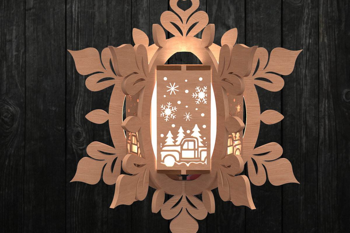 Intra απο ξύλο plywood 3mm-4mm πάχος – Vintage φορτηγό φανάρι νιφάδα χιονιού Δίασταση  20x20 cm INTRAFABR-111000892
