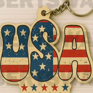 Intra απο ξύλο plywood 3mm-4mm πάχος – Vintage USA Keychain Patriotic Δίασταση  5x5 cm INTRAFABR-122669926