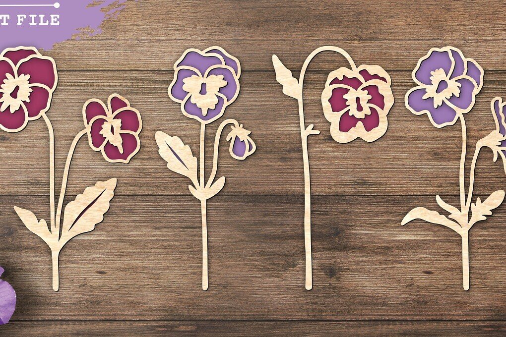 Intra απο ξύλο plywood 3mm-4mm πάχος – Αρχεία κομμένα με λέιζερ Violet Flower Δίασταση  20x20 cm INTRAFABR-97937964