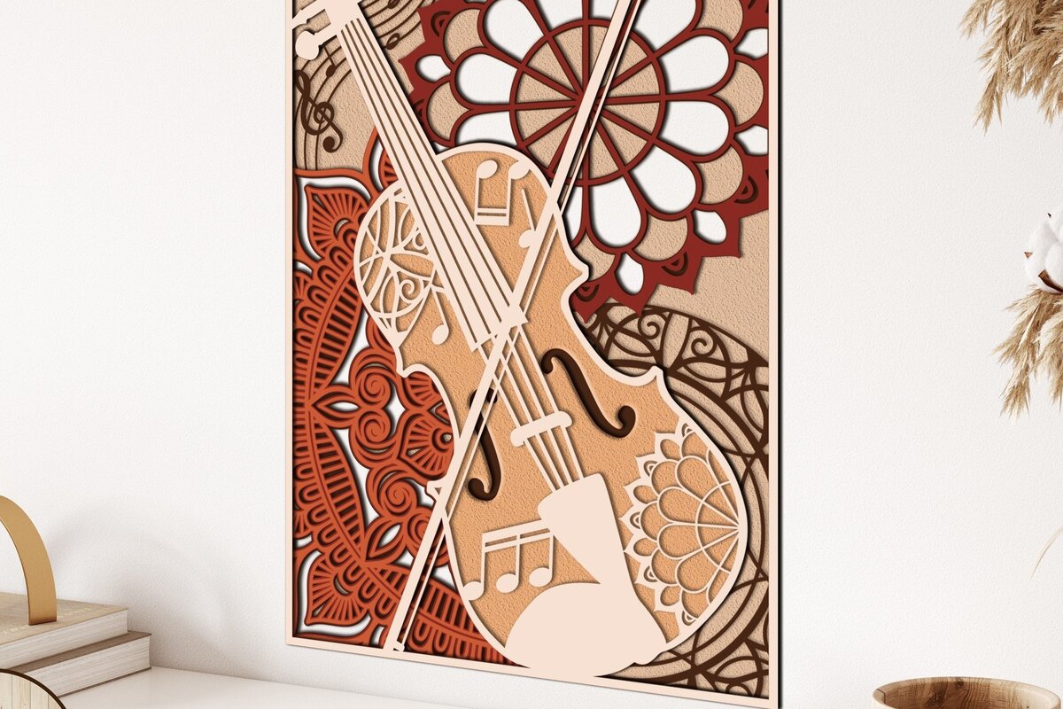 Intra απο ξύλο plywood 3mm-4mm πάχος – Πρότυπο κοπής με λέιζερ τρισδιάστατο βιολί Δίασταση  20x20 cm INTRAFABR-31283580
