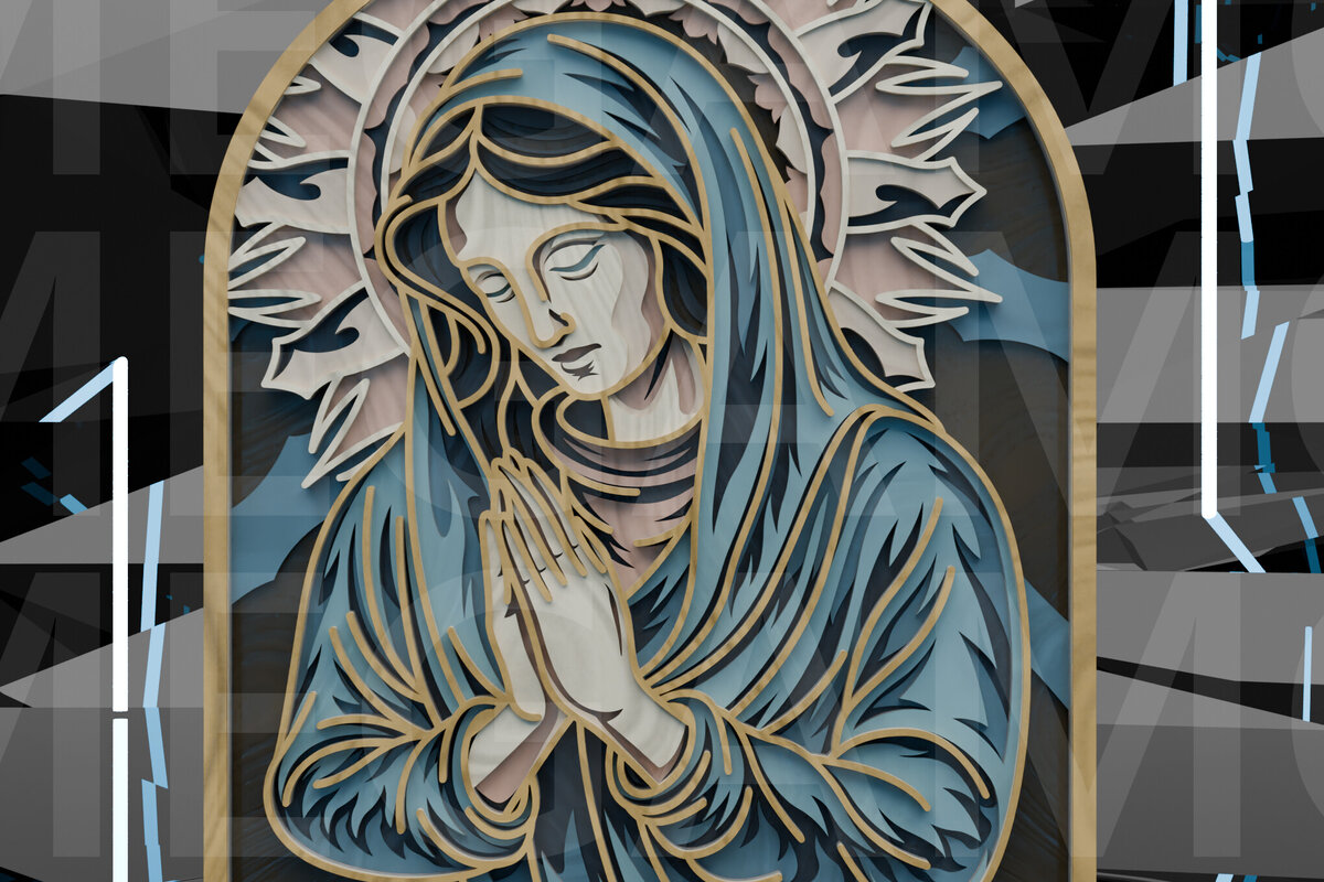 Intra απο ξύλο plywood 3mm-4mm πάχος – Παναγία Προσευχόμενη Layered Δίασταση  20x20 cm INTRAFABR-123433235