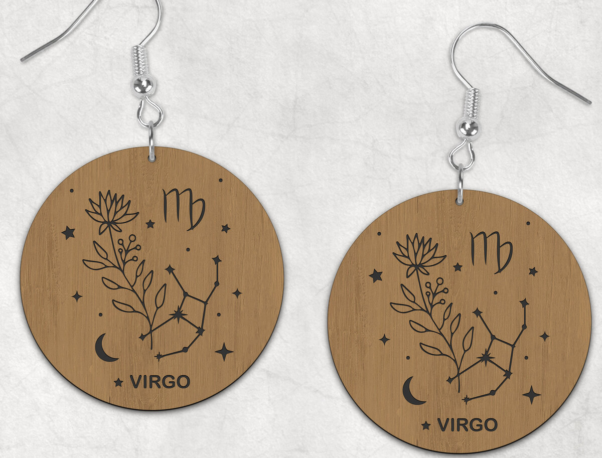 Intra απο ξύλο plywood 3mm-4mm πάχος – Σκουλαρίκια Virgo Zodiac Boho Δίασταση  5x5 cm INTRAFABR-28537962