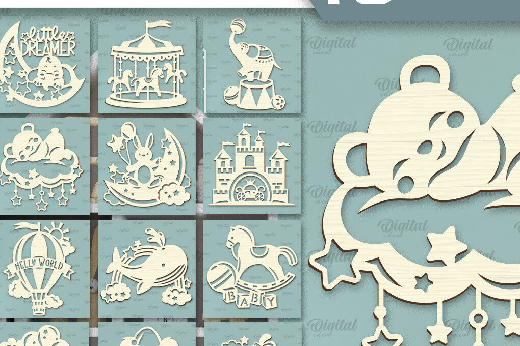 Intra απο ξύλο plywood 3mm-4mm πάχος – Διακόσμηση τοίχου βρεφικού δωματίου Δέσμη κοπής με λέιζερ Δίασταση  40x30 cm INTRAFABR-98458003