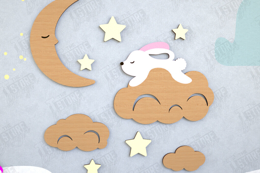 Intra απο ξύλο plywood 3mm-4mm πάχος – Διακόσμηση τοίχου βρεφικού δωματίου  κοπής με λέιζερ Δίασταση  40x30 cm INTRAFABR-114668528