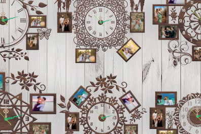 Intra απο ξύλο plywood 3mm-4mm πάχος – Ρολόι τοίχου Οικογενειακές κορνίζες με λέιζερ Δίασταση  40x30 cm INTRAFABR-90664431