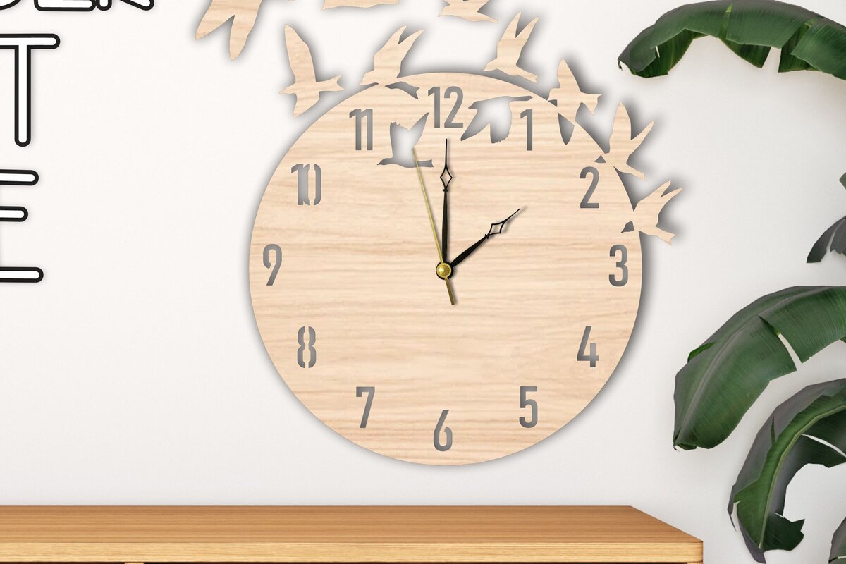 Intra απο ξύλο plywood 3mm-4mm πάχος – Ρολόι τοίχου Αρχείο κοπής με λέιζερ, Birds Flying Δίασταση  40x30 cm INTRAFABR-117953951