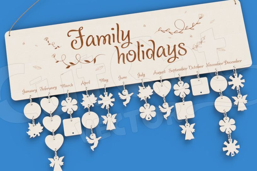 Intra απο ξύλο plywood 3mm-4mm πάχος – Τοίχο Οικογενειακό Ημερολόγιο διακοπών με χαραγμένο Δίασταση  20x20 cm INTRAFABR-119327981