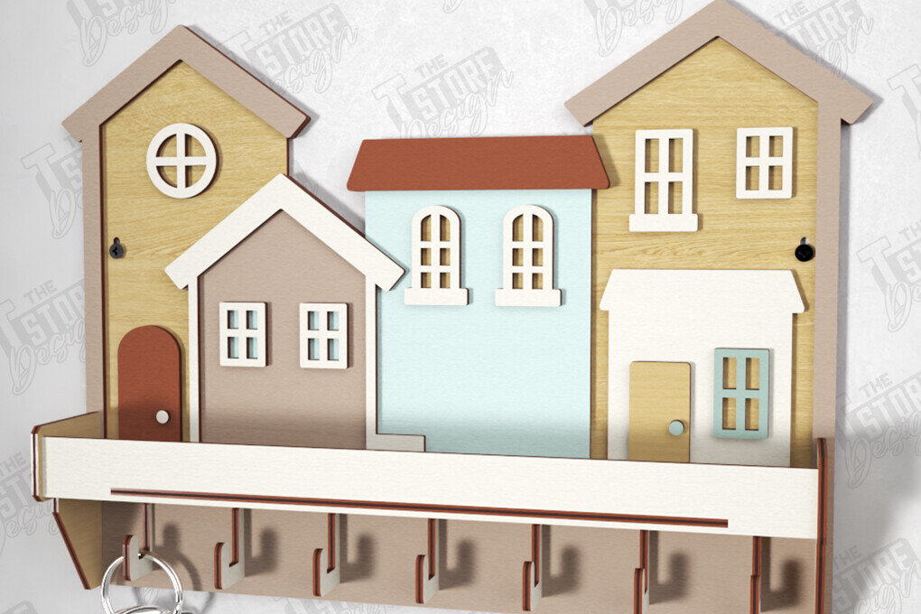 Intra απο ξύλο plywood 3mm-4mm πάχος – Κλειδιά τοίχου Κοπή Laser | Σχήμα σπιτιού Δίασταση  40x30 cm INTRAFABR-120962905