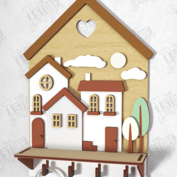 Intra απο ξύλο plywood 3mm-4mm πάχος – Κλειδιά τοίχου Κοπή Laser | Σχήμα σπιτιού Δίασταση  40x30 cm INTRAFABR-120962900 - Image 1