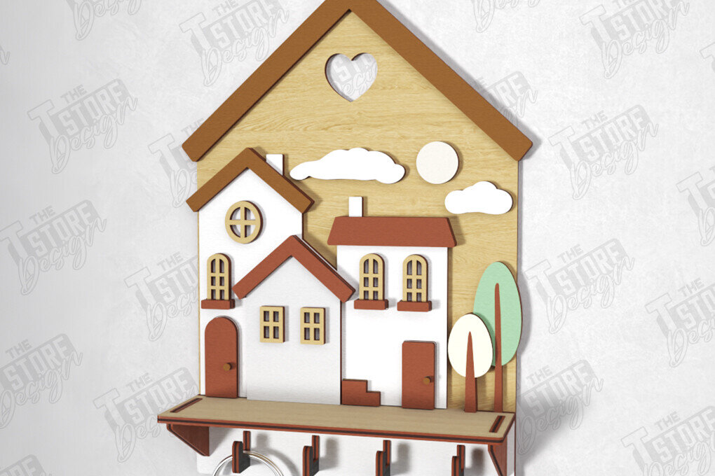 Intra απο ξύλο plywood 3mm-4mm πάχος – Κλειδιά τοίχου Κοπή Laser | Σχήμα σπιτιού Δίασταση  40x30 cm INTRAFABR-120962900