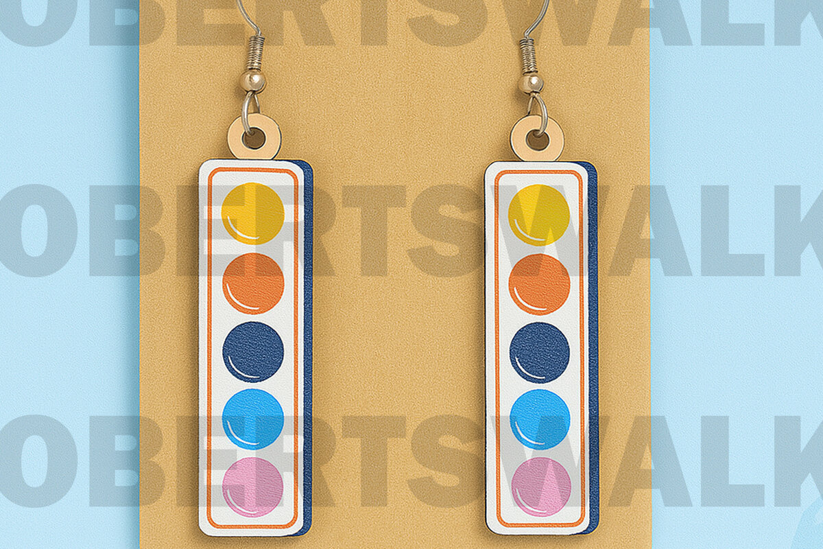 Intra απο ξύλο plywood 3mm-4mm πάχος – Σκουλαρίκια παλέτας ακουαρέλας Δίασταση  5x5 cm INTRAFABR-124968304