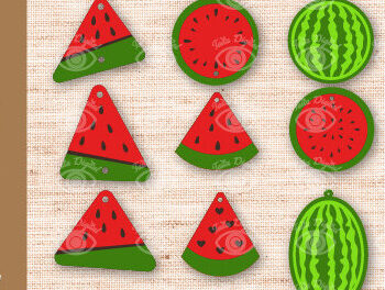 Intra απο ξύλο plywood 3mm-4mm πάχος – Πακέτο Σκουλαρίκια Καρπούζι DESIGN Δίασταση  5x5 cm INTRAFABR-96644232 - Image 1