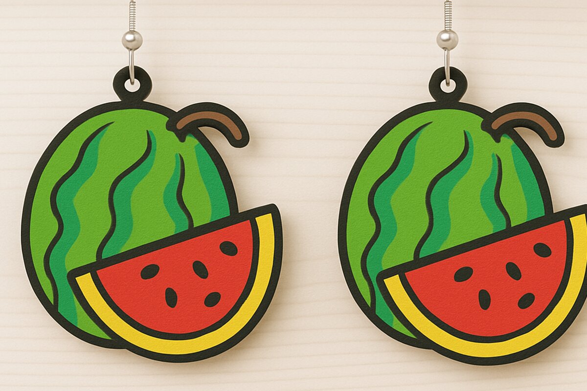 Intra απο ξύλο plywood 3mm-4mm πάχος – Σκουλαρίκια καρπούζι Καλοκαίρι Δίασταση  5x5 cm INTRAFABR-123080604