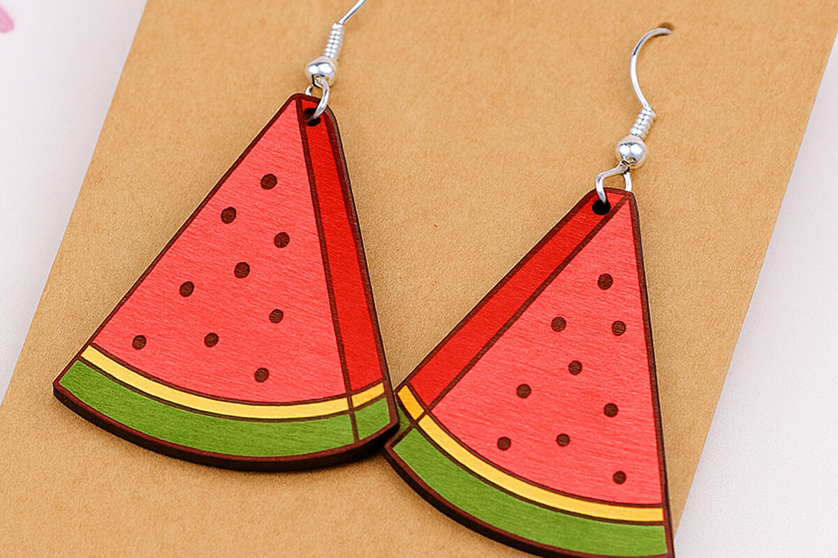 Intra απο ξύλο plywood 3mm-4mm πάχος – Σκουλαρίκια καρπούζι Δίασταση  5x5 cm INTRAFABR-125313064