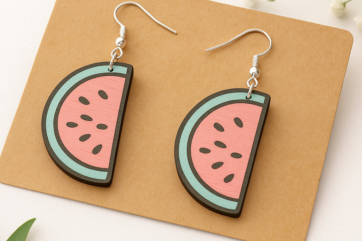 Intra απο ξύλο plywood 3mm-4mm πάχος – Σκουλαρίκια σε φέτες καρπούζι Δίασταση  5x5 cm INTRAFABR-123818126