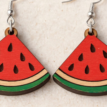 Intra απο ξύλο plywood 3mm-4mm πάχος – Σκουλαρίκια κομμένα με λέιζερ καρπούζι Δίασταση 5x5 cm INTRAFABR-120914334 - Image 1