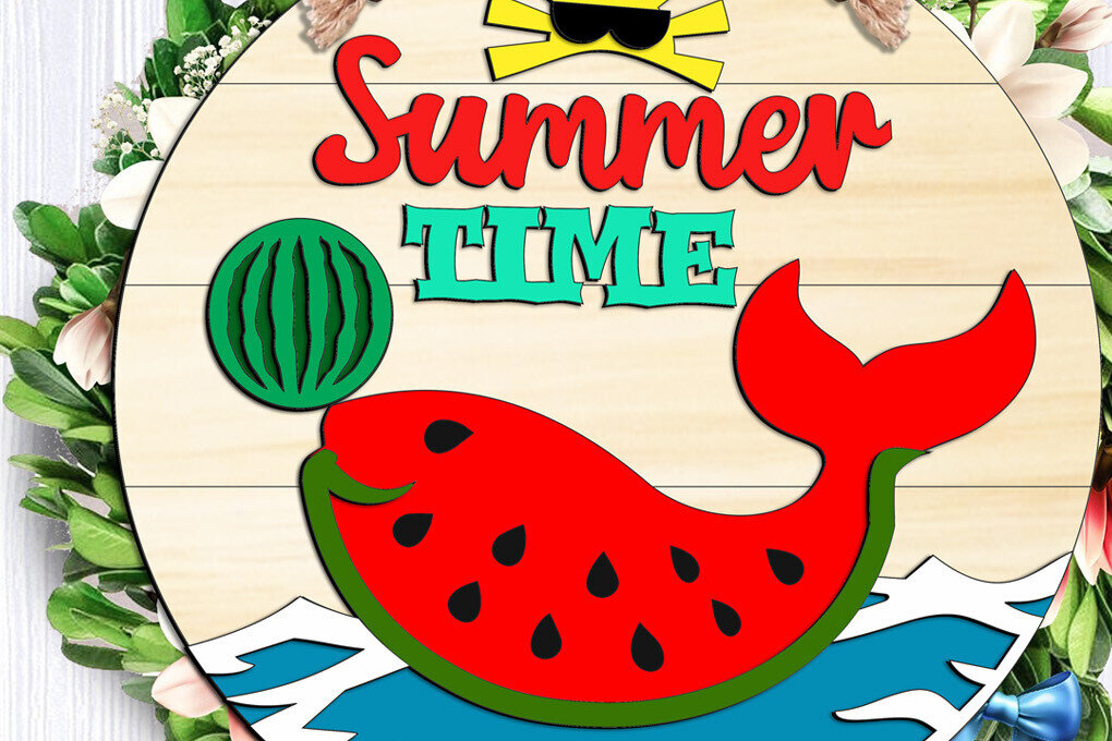 Intra απο ξύλο plywood 3mm-4mm πάχος – Watermelon Whale Summer Door Hanger Δίασταση  20x20 cm INTRAFABR-105822676