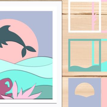 Intra απο ξύλο plywood 3mm-4mm πάχος – Waves and Dolphin 3d Shadow Box Δίασταση 20x20 cm INTRAFABR-69061561 - Image 1