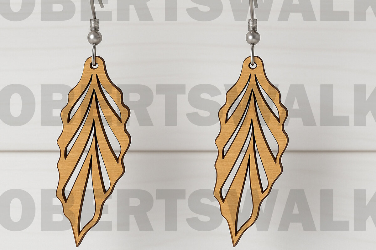 Intra απο ξύλο plywood 3mm-4mm πάχος – Σκουλαρίκια κυματιστά φύλλα Δίασταση  5x5 cm INTRAFABR-123813126