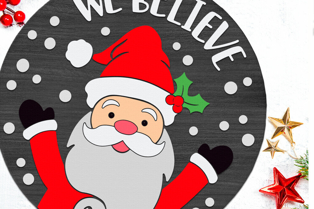 Intra απο ξύλο plywood 3mm-4mm πάχος – We Believe, Xmas Door Sign Δίασταση  40x30 cm INTRAFABR-109801222