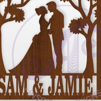 Intra απο ξύλο plywood 3mm-4mm πάχος – Σήμα ονόματος γάμου νύφης και γαμπρού Δίασταση  20x20 cm INTRAFABR-118239700 - Image 1