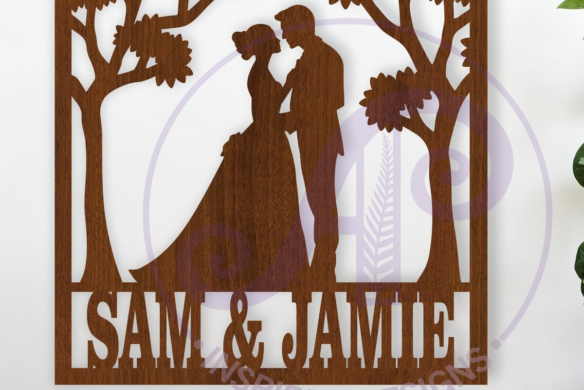 Intra απο ξύλο plywood 3mm-4mm πάχος – Σήμα ονόματος γάμου νύφης και γαμπρού Δίασταση  20x20 cm INTRAFABR-118239700