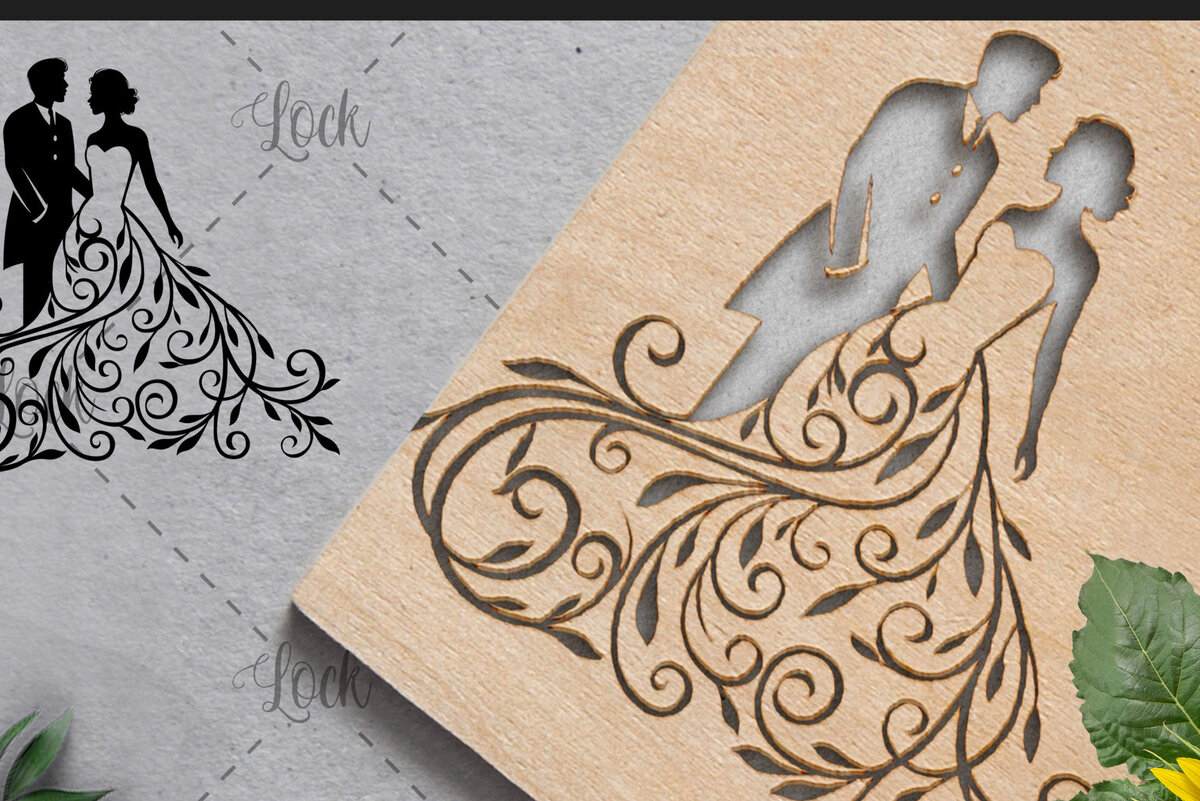 Intra απο ξύλο plywood 3mm-4mm πάχος – Ζευγάρι γάμου, Γυναίκα με φόρεμα Δίασταση  20x20 cm INTRAFABR-16709450