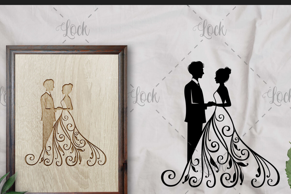 Intra απο ξύλο plywood 3mm-4mm πάχος – Ζευγάρι γάμου, Γυναίκα με φόρεμα Δίασταση  20x20 cm INTRAFABR-16709554