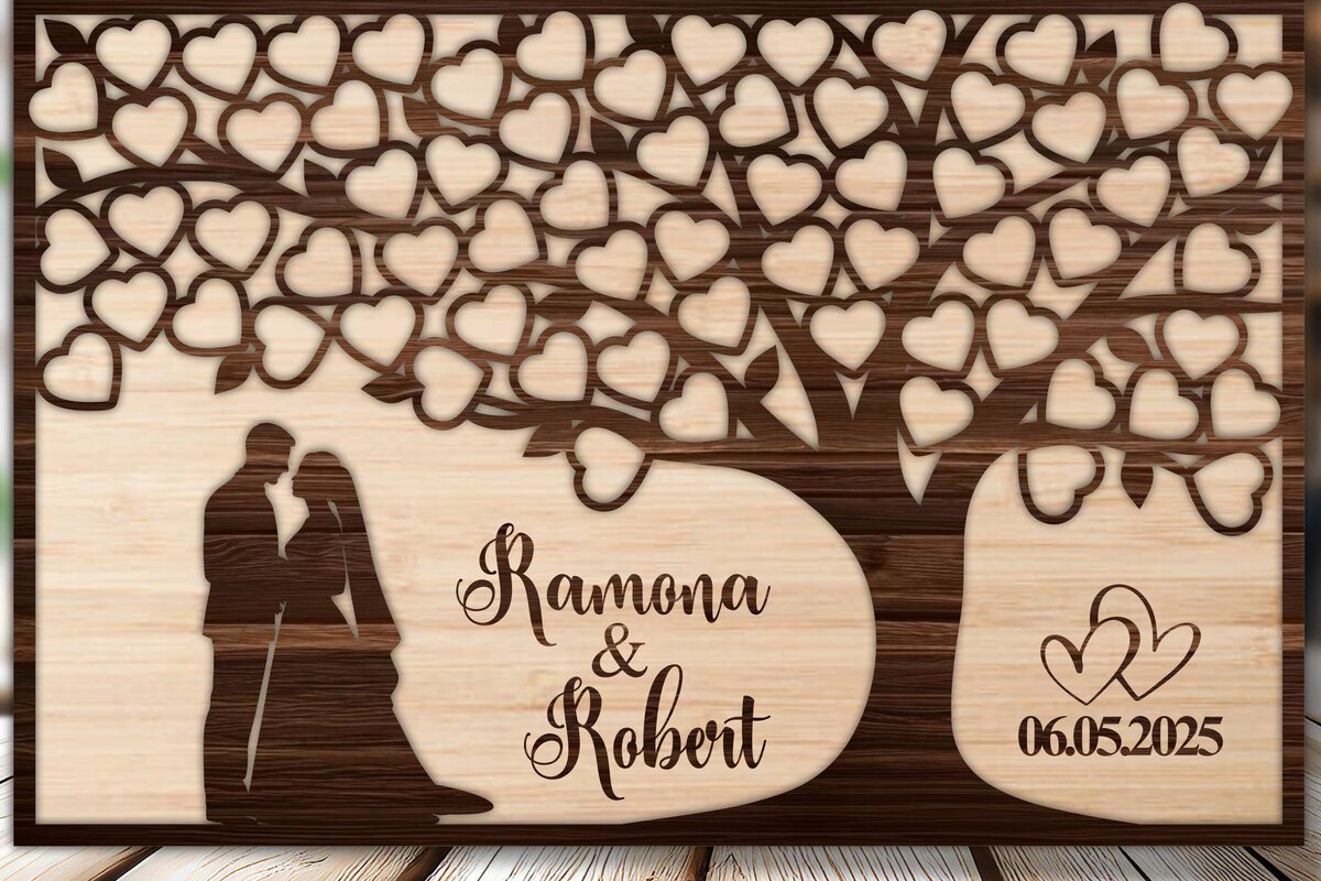 Intra απο ξύλο plywood 3mm-4mm πάχος – Βιβλίο επισκεπτών γάμου Tree of Heart Δίασταση  20x20 cm INTRAFABR-124456922