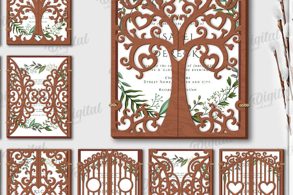 Intra απο ξύλο plywood 3mm-4mm πάχος – Πακέτο Laser Κάτοχοι Προσκλητηρίων Γάμου Δίασταση  20x20 cm INTRAFABR-120039563