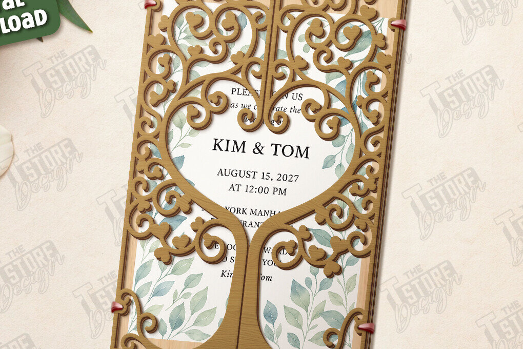 Intra απο ξύλο plywood 3mm-4mm πάχος – Προσκλητήριο Γάμου | Αρχείο CNC Δίασταση  20x20 cm INTRAFABR-123770530