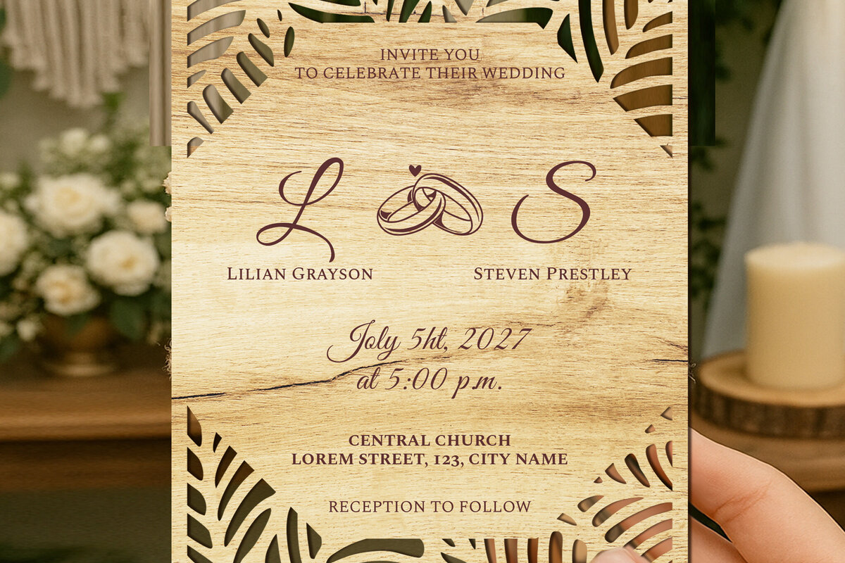 Intra απο ξύλο plywood 3mm-4mm πάχος – Σετ Προσκλητήριο Γάμου Δίασταση  20x20 cm INTRAFABR-124401753