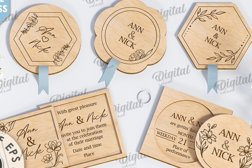 Intra απο ξύλο plywood 3mm-4mm πάχος – Προσκλητήρια Γάμου LaserCut Πακέτο Δίασταση 20x20 cm INTRAFABR-117336918